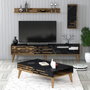 Hanah Home Valensiya Conjunto de Muebles de Salón Nogal, Negro y Mármol